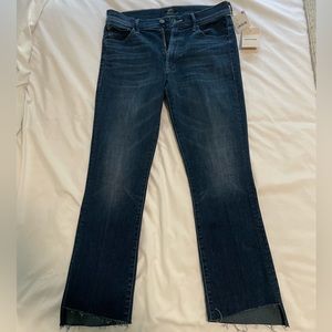 MOTHER Insider Crop Step Fray Jeans, Dark Blue, Size 30